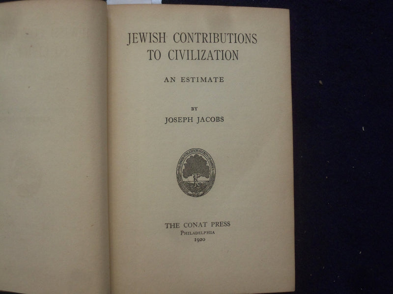 1920 JEWISH CONTRIBUTIONS TO CIVILIZATION HARDCOVER BOOK -JOSEPH JACOBS- KD 8845