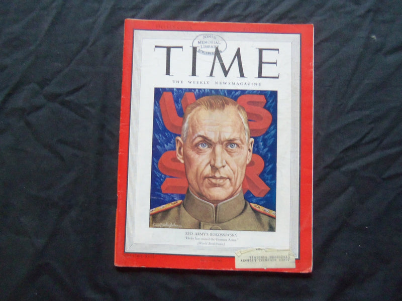 1943 AUGUST 23 TIME MAGAZINE - RED ARMY'S KONSTANTIN ROKOSSOVSKY - T 878