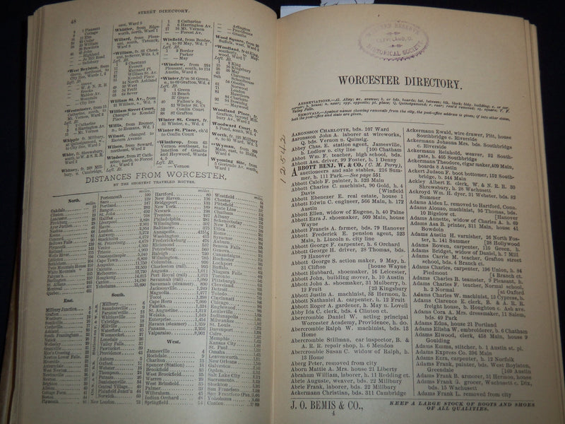 1883 WORCESTER DIRECTORY OF CITIZENS & BUSINESS NO. 40 - FOLD-OUT MAP - KD 4502K