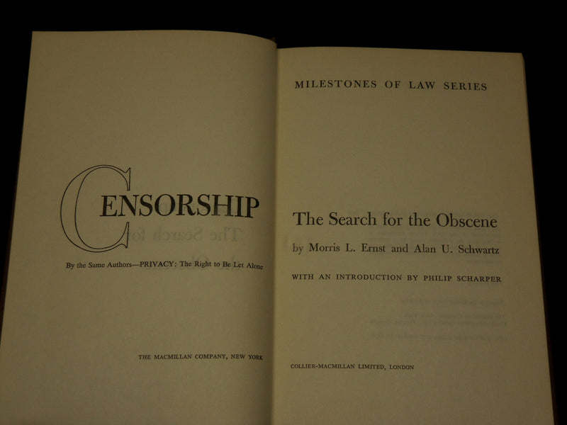 1964 CENSORSHIP SEARCH FOR OBSCENE HARDCOVER BOOK BY ERNST & SCHWARTZ- KD 6572