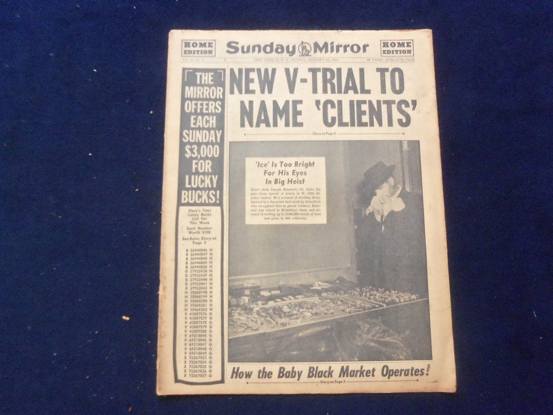 1955 JAN 16 SUNDAY MIRROR NEWSPAPER - NEW V-TRIAL TO NAME 'CLIENTS' - NP 6739