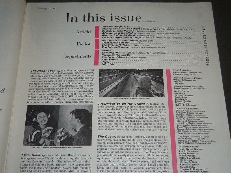 1962 FEB 10 THE SATURDAY EVENING POST MAGAZINE - ILLUSTRATED COVER - SP 2332