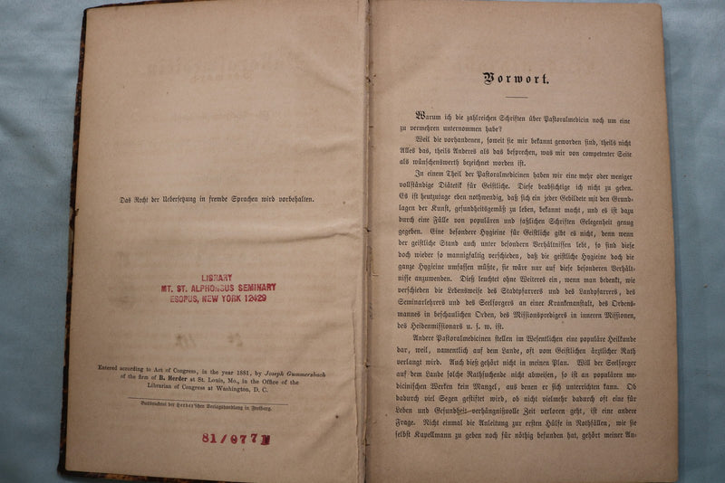 1881 PASTORAL MEDICIN - GERMAN MEDICAL HARDCOVER BOOK - KD 9679