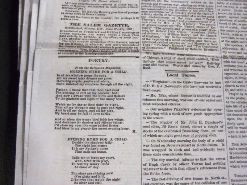 1870-1871 ESSEX COUNTY MERCURY NEWSPAPER LOT OF 12 ISSUES - SALEM - NP 2385