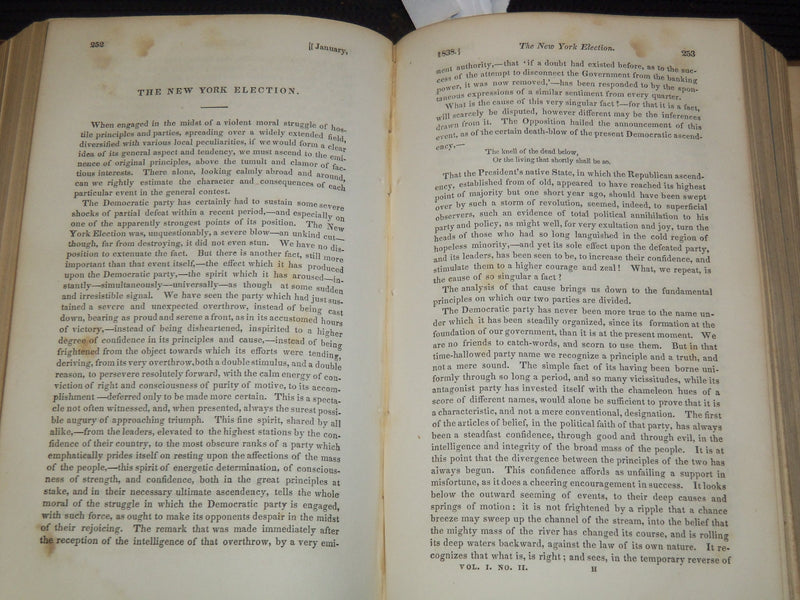 1838 THE UNITED STATES & DEMOCRATIC REVIEW MAGAZINE BOUND VOLUME NO. 1 - KD 9525
