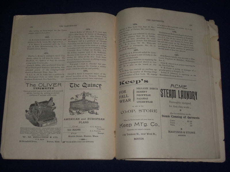 1899 NOVEMBER 10 THE DARTMOUTH MAGAZINE VOLUME 21 ISSUE NO. 8 - ADS - II 9538
