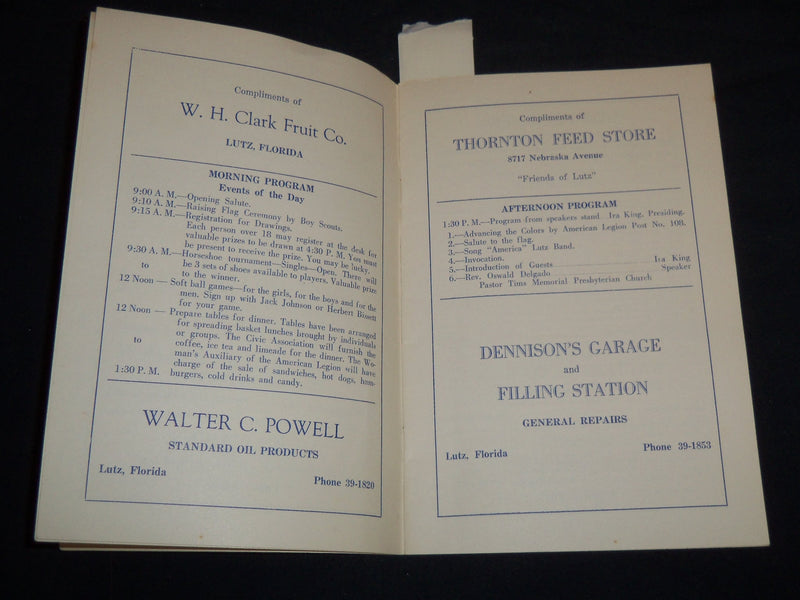 1949 LUTZ FLORIDA 4TH OF JULY THIRD ANNUAL FIELD DAY PROGRAM - J 8502
