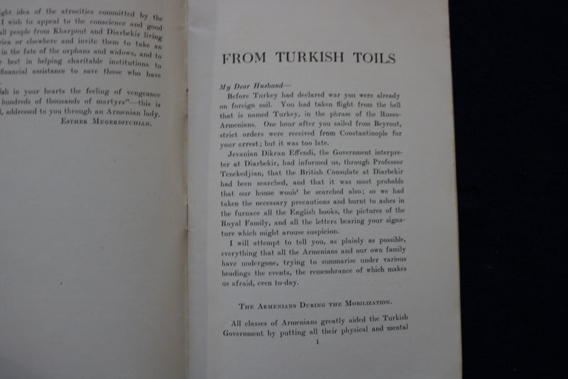 1920'S FROM TURKISH TOILS SOFTCOVER BOOK BY MRS. ESTHER MUGERDITCHIAN - K 1561
