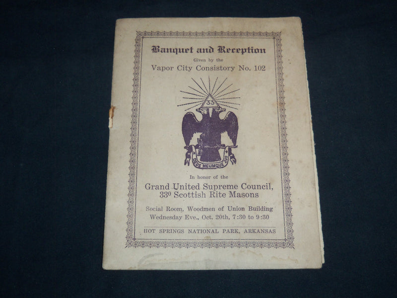 1926 VAPOR CITY CONSISTORY BANQUET PROGRAM - ARKANSAS - J 8515