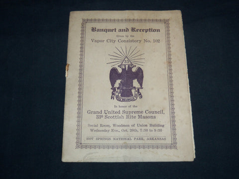 1926 VAPOR CITY CONSISTORY BANQUET PROGRAM - ARKANSAS - J 8515