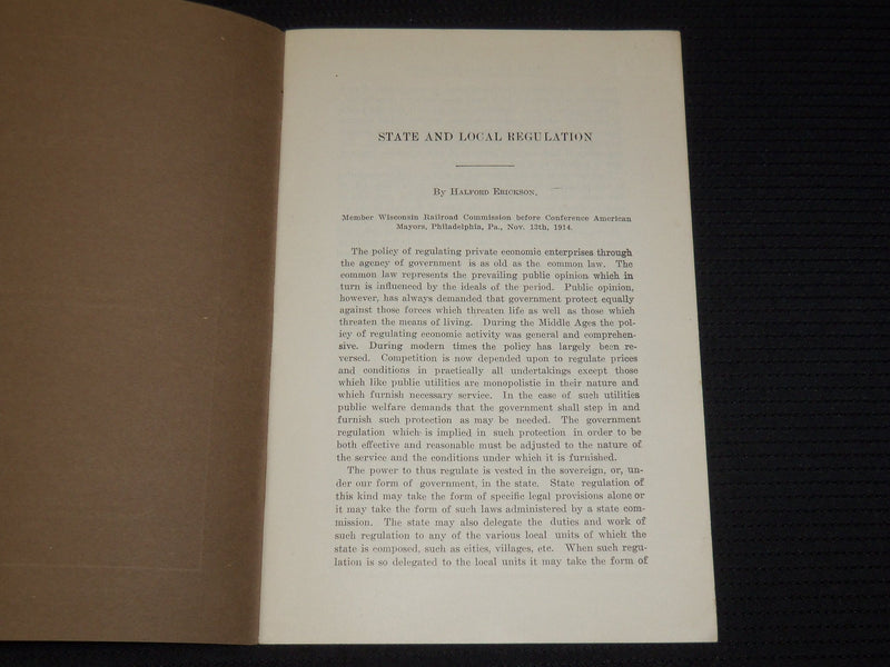 1915 WISCONSIN STATE AND LOCAL REGULATION BULLETIN BY HALFORD ERICKSON - K 533