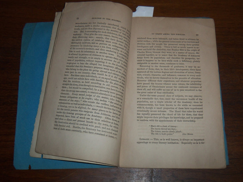 1859 ATKINSON ACADEMY ALUMNI ADDRESS BY JOSEPH B. FELT - K 1169