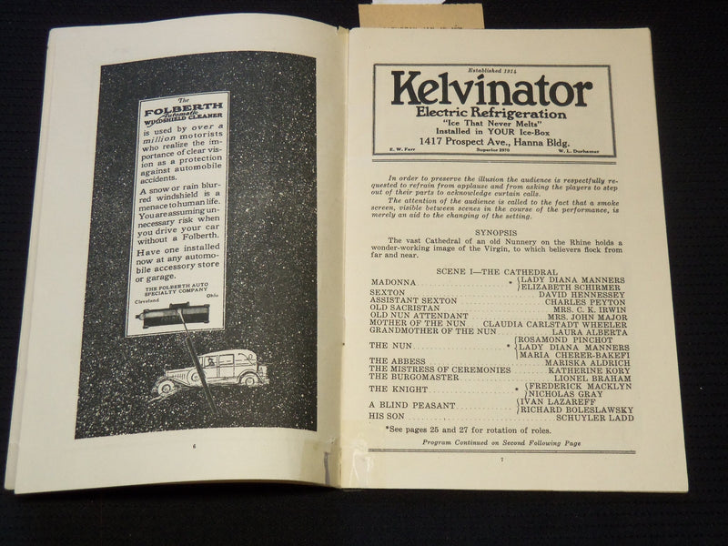1924 THE MIRACLE STAGE PROGRAM - MAX REINHARDT - CLEVELAND - J 8010