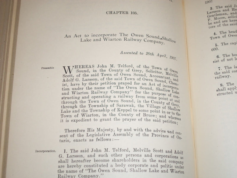 1907 STATUTES OF THE PROVINCE OF ONTARIO 7TH YEAR OF REIGN KING EDWARD - KD 2656