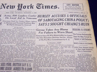 1945 DEC 6 NEW YORK TIMES HURLEY ACCUSES 5 OFFICIALS SABOTAGING POLICY - NT 291
