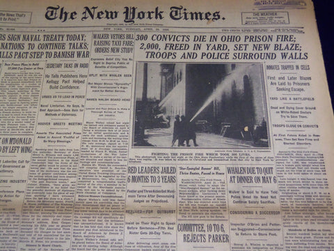 1930 APRIL 22 NEW YORK TIMES - 300 CONVICTS DIE IN OHIO PRISON FIRE - NT 1568