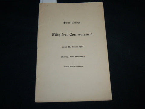 1929 JUNE 17 SMITH COLLEGE 51ST COMMENCEMENT PROGRAM - J 6638