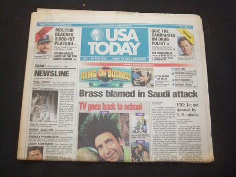 1996 SEPTEMBER 17 USA TODAY NEWSPAPER - BRASS BLAMED IN SAUDI ATTACK - NP 7830