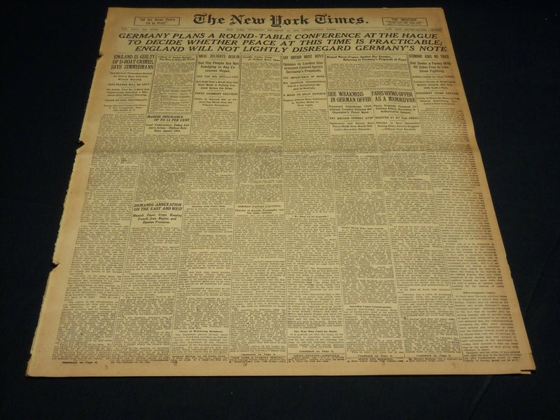 1916 DECEMBER 14 NEW YORK TIMES - GERMANY PLANS CONFERENCE AT THE HAGUE- NT 8635