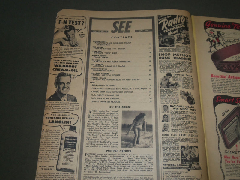 1945 SEPTEMBER SEE MAGAZINE - FRANCES VORNE COVER - GREAT PHOTOS - SP 9483