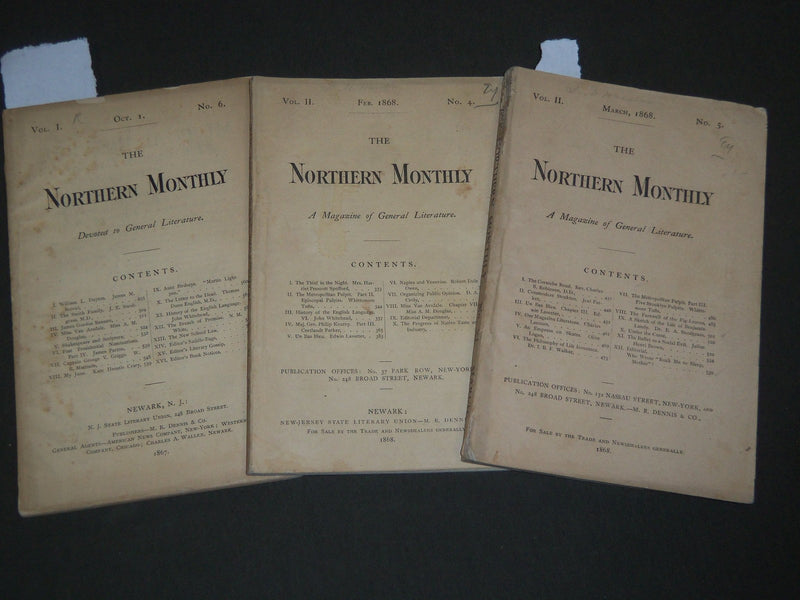 1867-1868 THE NORTHERN MONTHLY MAGAZINE OF GENERAL LITERATURE LOT OF 3 - WR 870