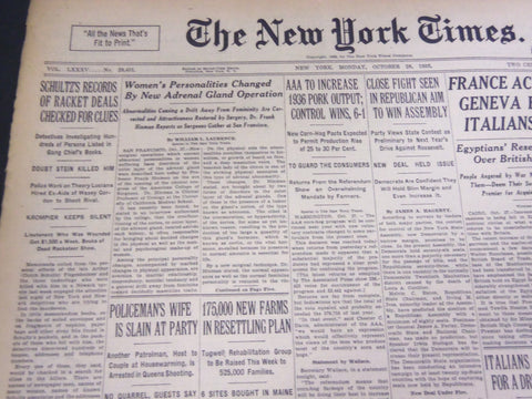 1935 OCTOBER 28 NEW YORK TIMES - SCHULTZ'S RECORDS CHECKED FOR CLUES - NT 4839