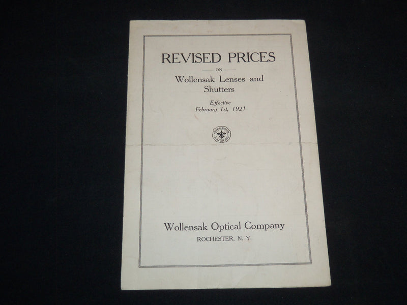 1921 WOLLENSAK LENSES AND SHUTTERS PRICE LIST - WOLLENSAK OPTICAL CO. - J 9145