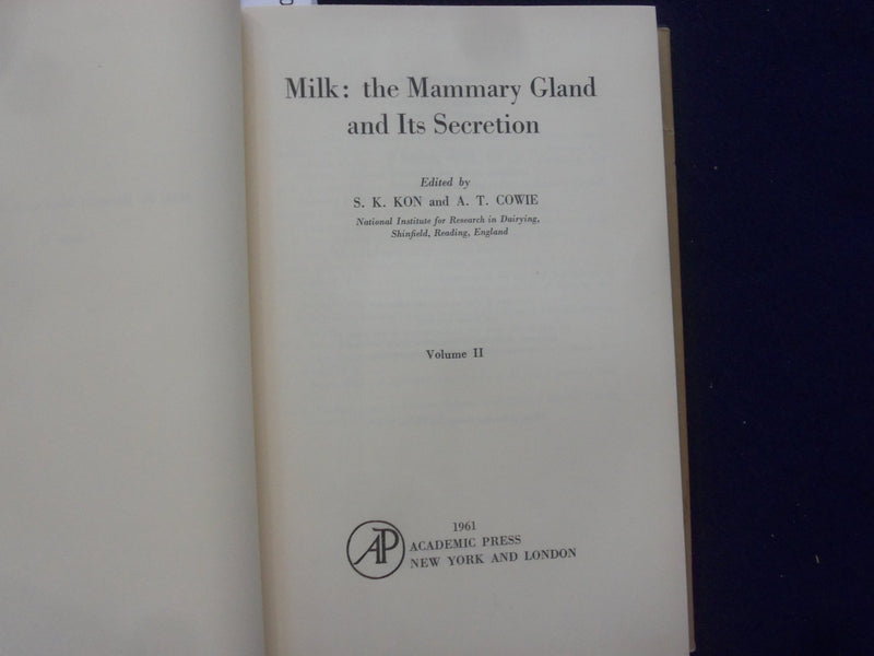 1961 MILK: THE MAMMARY GLAND AND ITS SECRETION HARDCOVER BOOKS-LOT OF 2- KD 8827