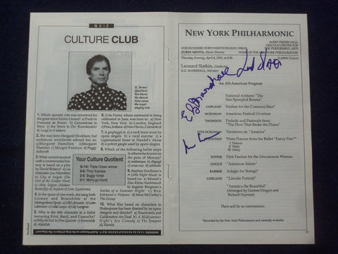 1991 APRIL 4 LEONARD SLATKIN & E.G. MARSHALL SIGNED PROGRAM + A 3RD SIGNATURE