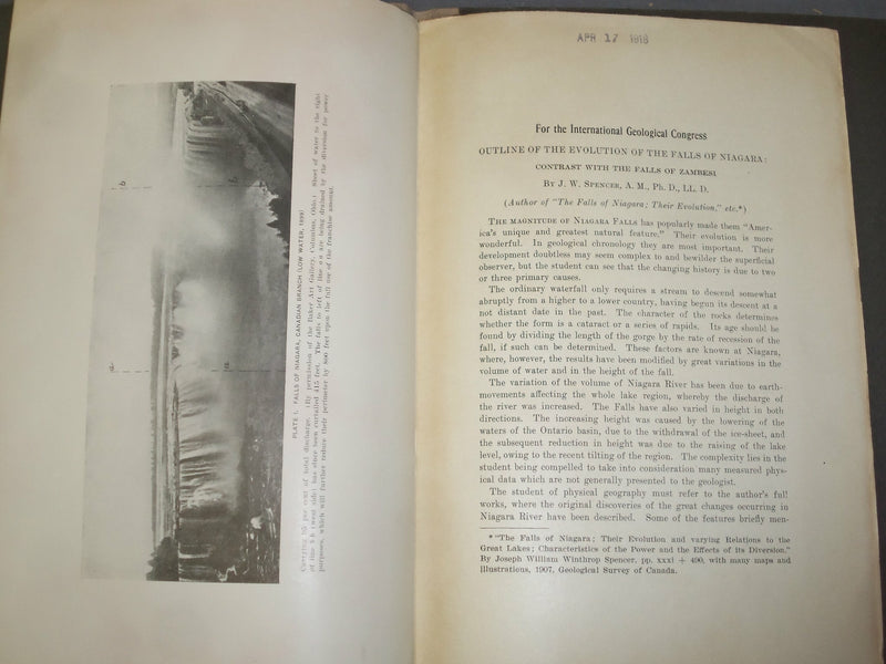 1913 OUTLINE OF THE EVOLUTION OF THE FALLS OF NIAGRA - J 4933