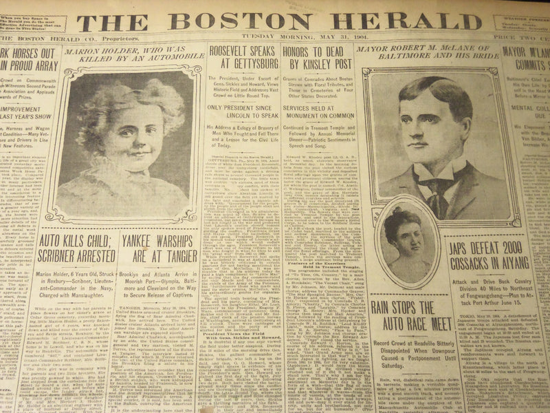 1904 MAY 31 THE BOSTON HERALD - ROOSEVELT SPEAKS AT GETTYSBURG - BH 54
