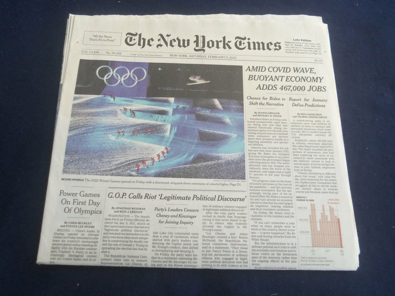 2022 FEBRUARY 5 NEW YORK TIMES -AMID VIRUS WAVE, BYOUT ECOCOMY ADDS 467,000 JOBS