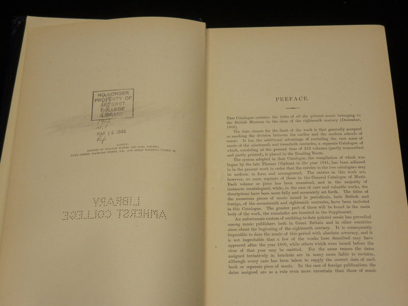 1912 CATALOGUE OF PRINTED MUSIC IN THE BRITISH MUSEUM VOLUME 1 & 2- KD 1399