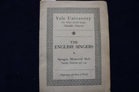 1925 NOVEMBER 3 YALE UNIVERSITY - THE ENGLISH SINGERS - PROGRAM - K 1508