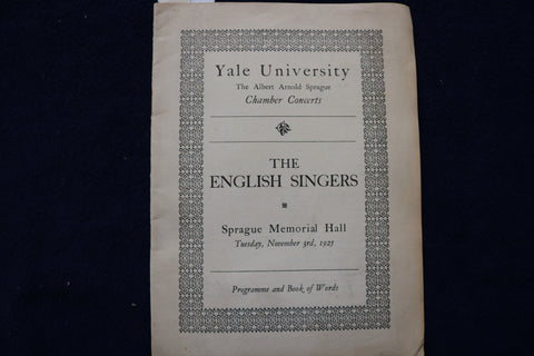 1925 NOVEMBER 3 YALE UNIVERSITY - THE ENGLISH SINGERS - PROGRAM - K 1508