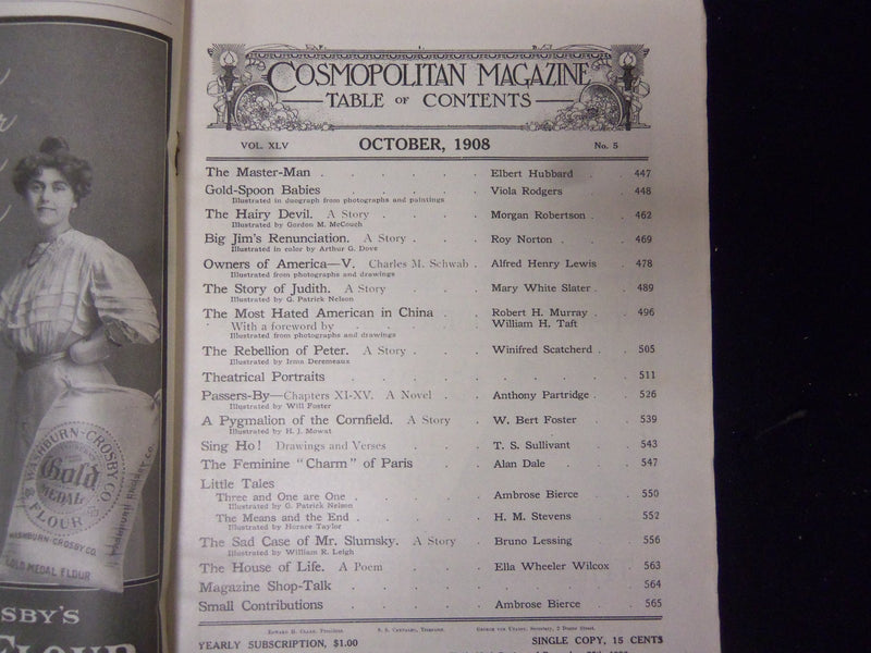 1908 OCTOBER COSMOPOLITAN MAGAZINE - NICE COVER, ADS AND ARTICLES - ST 3025