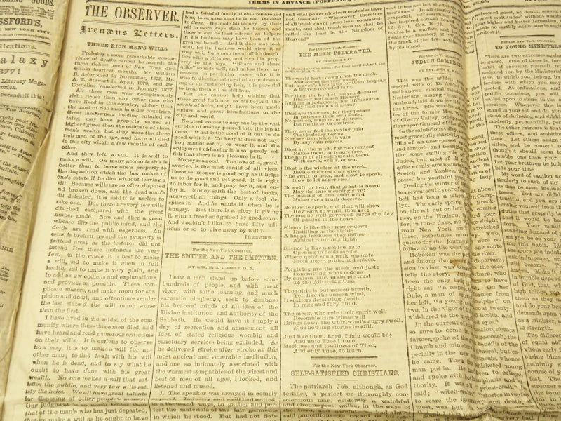 1877 JANUARY 18 NEW YORK OBSERVER NEWSPAPER - A THROUGH TRAIN - NP 8979