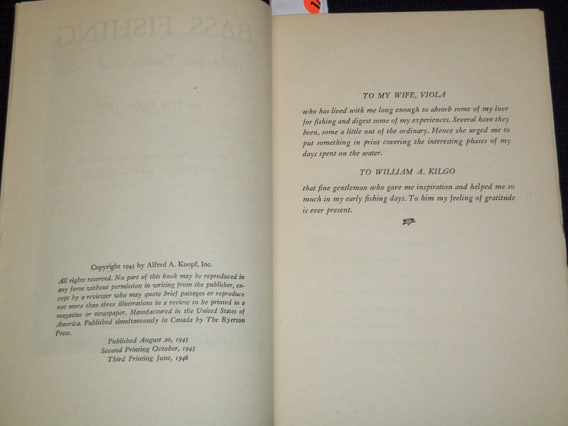 1946 BASS FISHING TECHNIQUES, TACTICS AND TALES BOOK BY JIM GASQUE- KD 7800