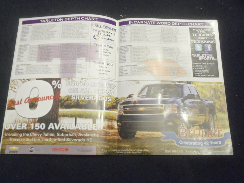 2011 OCT 29 FOOTBALL PROGRAM - TARLETON STATE UNIV VS INCARNATE WORD - SP 1219B