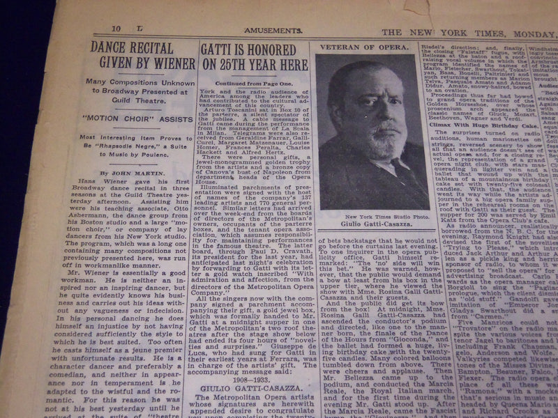 1933 FEBRUARY 27 NEW YORK TIMES - OPERA HONORS GATTI - NT 4163