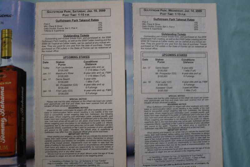 2009 GULF STREAM PARK HORSE RACING PROGRAMS - LOT OF 50 - VARIOUS DATES - O 3955