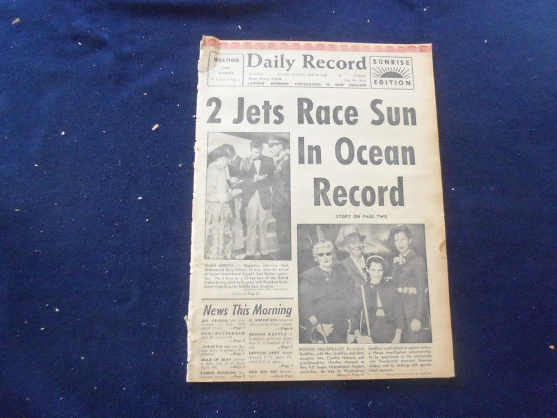 1958 JUNE 30 BOSTON RECORD AMERICAN NEWSPAPER-2 JETS RACE SUN IN RECORD- NP 6258