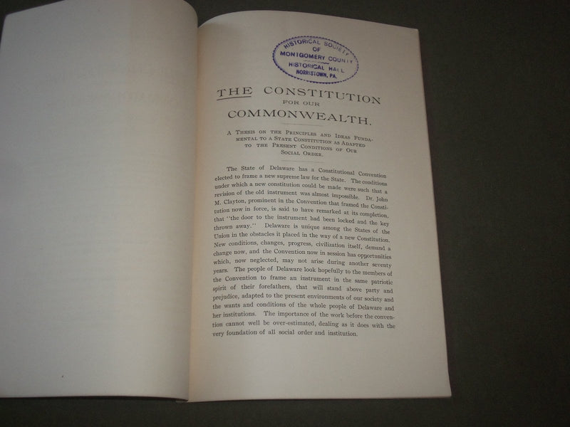 1897 THE CONSTITUTION FOR OUR COMMONWEALTH BY HOWARD HAVEN ROSS BOOK - J 2717