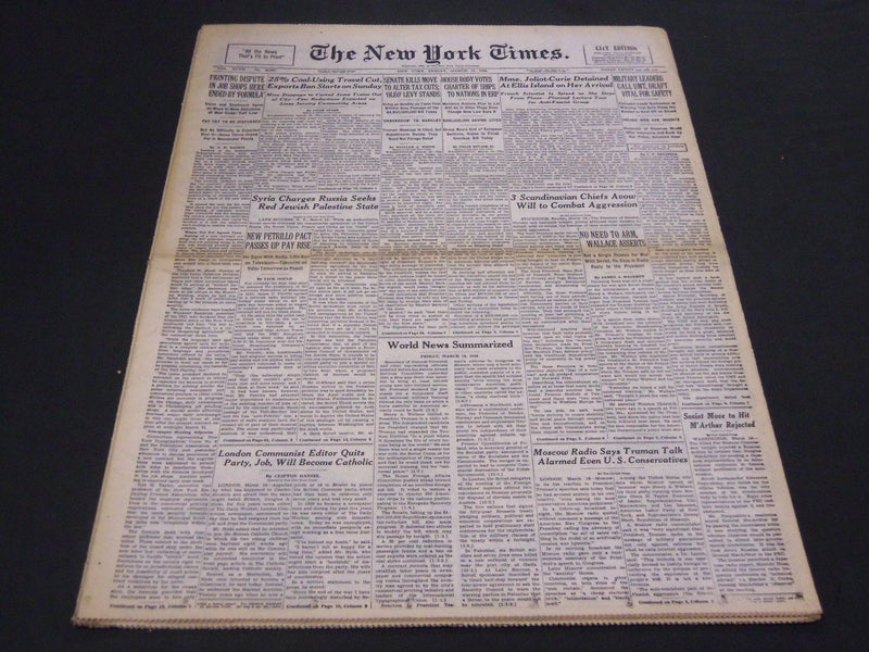 1948 MARCH 19 NEW YORK TIMES - JOLIOT-CURIE DETAINED AT ELLIS ISLAND - NT 4352