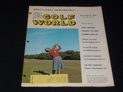 1967 NOVEMBER 3 GOLF WORLD MAGAZINE - MRS. FREDERIC PAFFARD FRONT COVER - E 7250