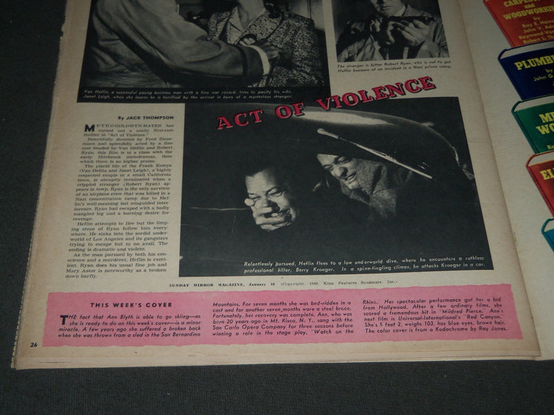 1949 JANUARY 16 SUNDAY MIRROR MAGAZINE SECTION - ANN BLYTH COVER - J 2992