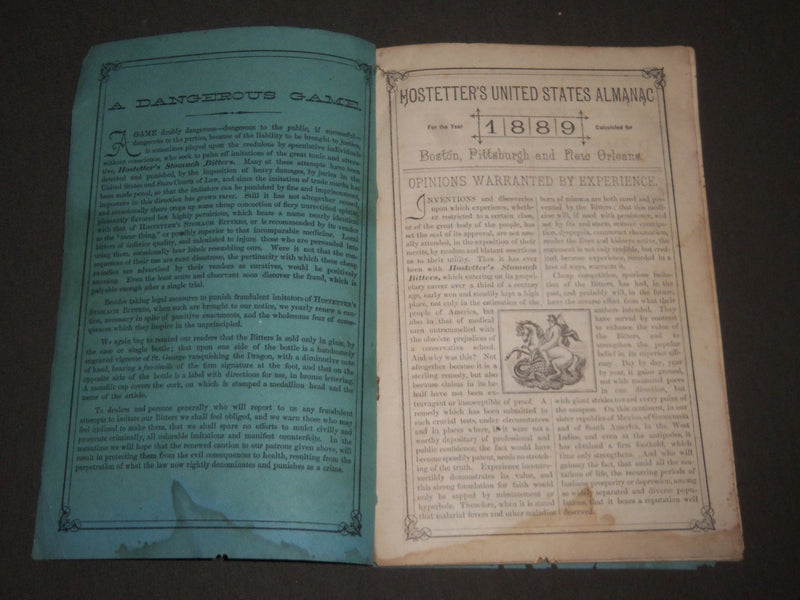1889 HOSTETTER'S ILLUSTRATED UNITED STATES ALMANAC - SOFTCOVER - H 710