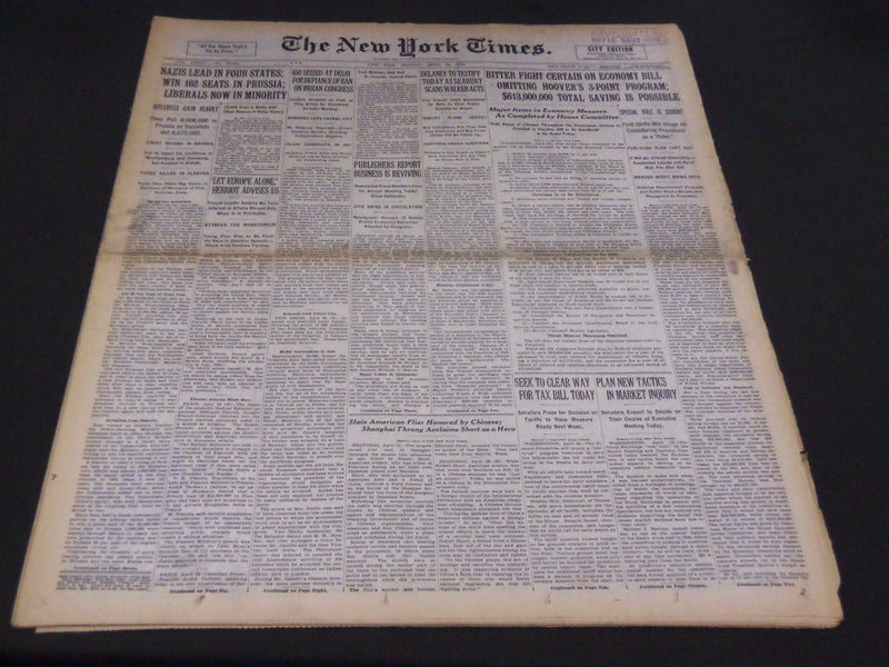 1932 APRIL 25 NEW YORK TIMES - NAZIS LEAD IN 4 STATES, HITLERITES GAIN - NT 4835