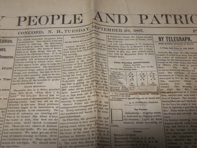 1887 SEPTEMBER 20 DAILY PEOPLE AND PATRIOT NEWSPAPER - CONCORD, NH - NP 3878R