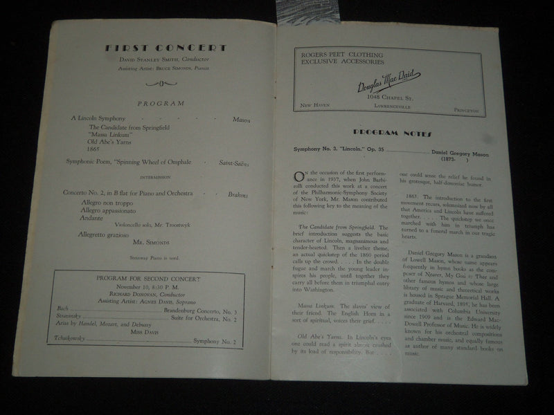 1941-1942 NEW HAVEN SYMPHONY ORCHESTRA FIRST CONCERT PROGRAM - J 5465